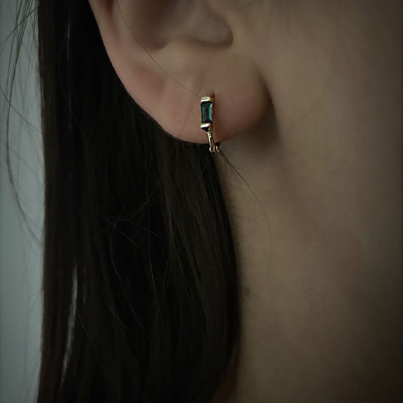 Tiny emerald and gold hoops