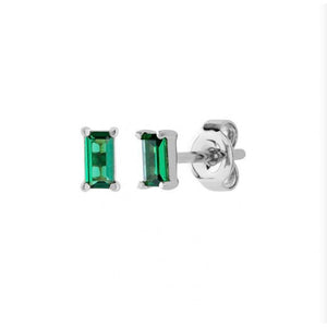 Baguette style emerald gold stud earrings