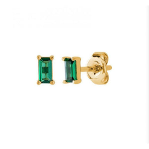Baguette style emerald gold stud earrings