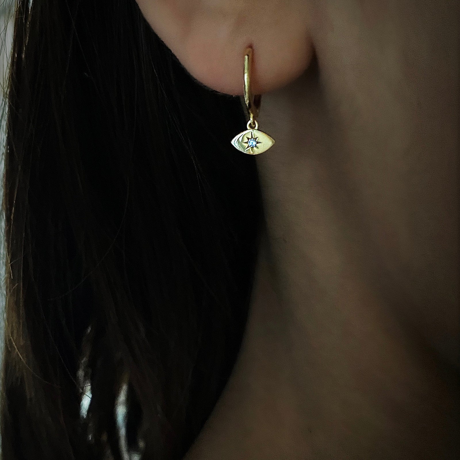 Evil eye charm hoop earrings