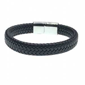 Clapham black braided men's leather bracelet