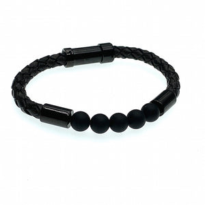 Hoxton Black unisex leather and stainless steel stone bracelet