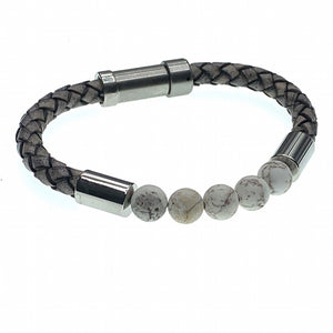 Hoxton Light unisex leather and stainless steel stone bracelet