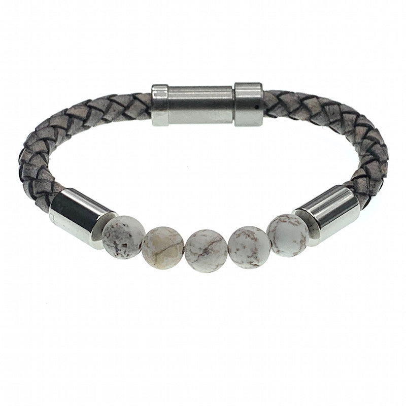 Hoxton Light unisex leather and stainless steel stone bracelet