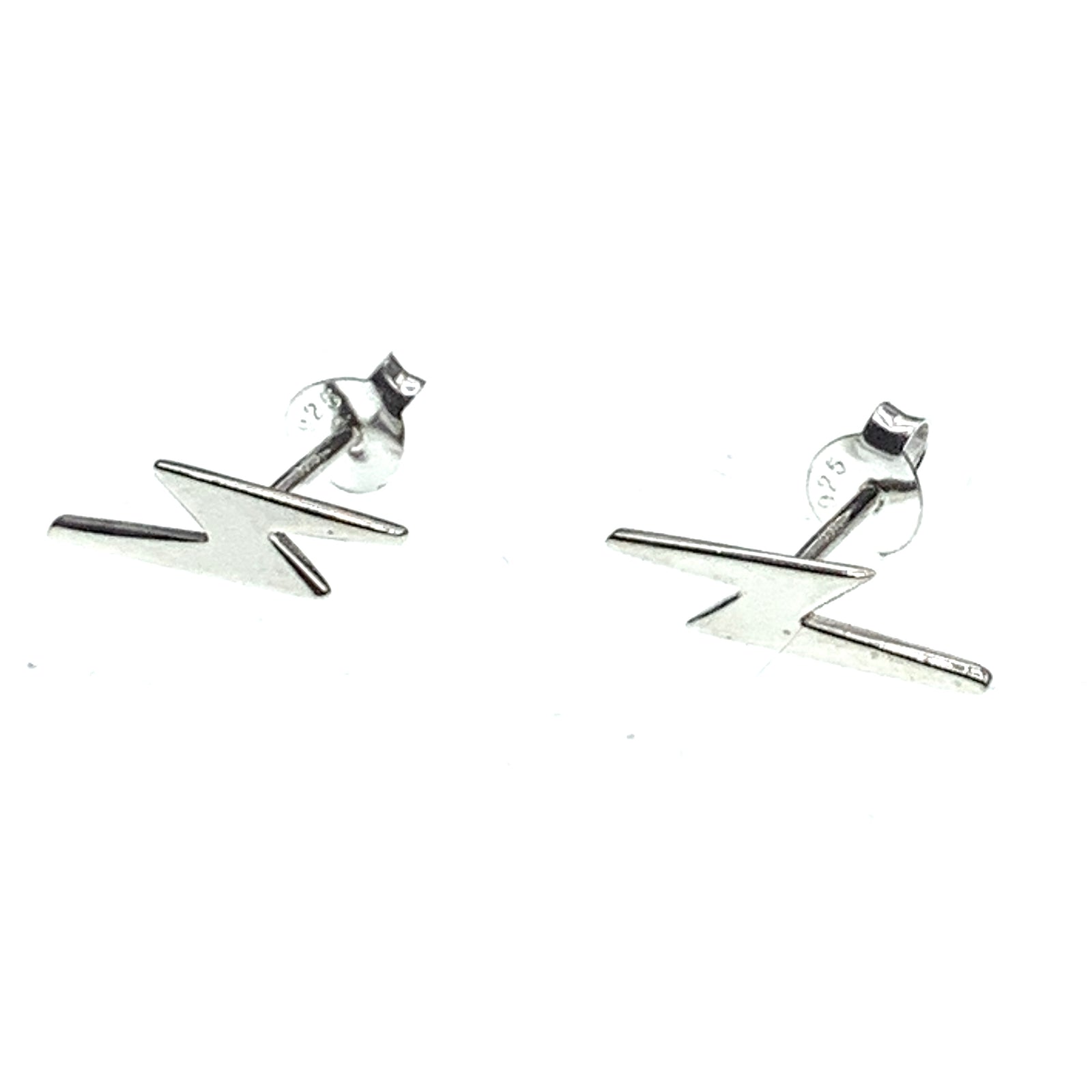 Silver thunder lightning ear studs