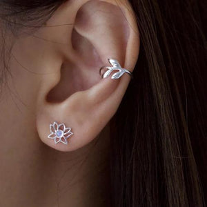 Lotus stone stud earrings