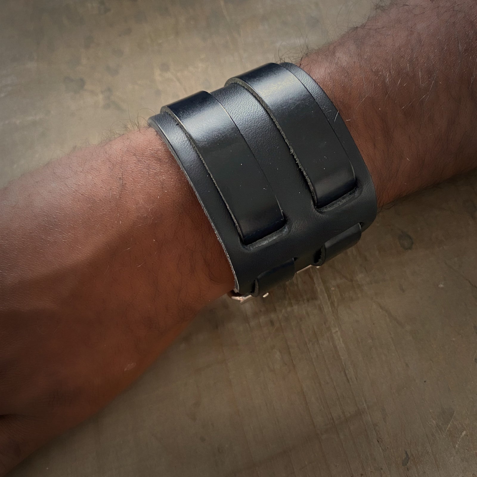 Dalston black wide leather buckle bracelet