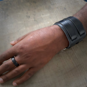 Dalston black wide leather buckle bracelet