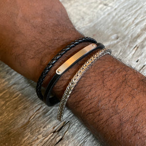 Multi strand braided black leather bracelet