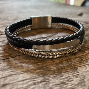 Multi strand braided black leather bracelet