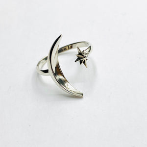 Star and moon silver ring