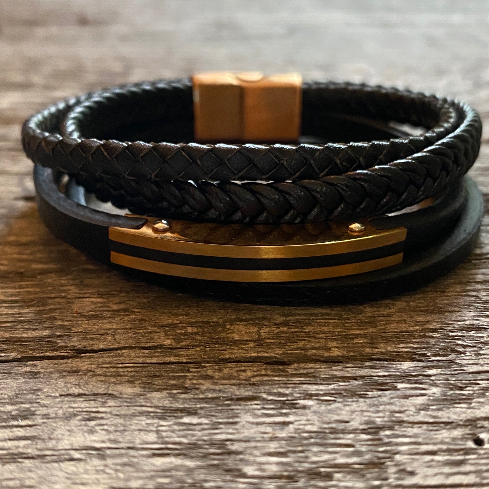 Men’s braided copper and  leather bracelet