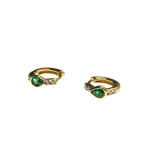 Emerald and CZ hoop earrings