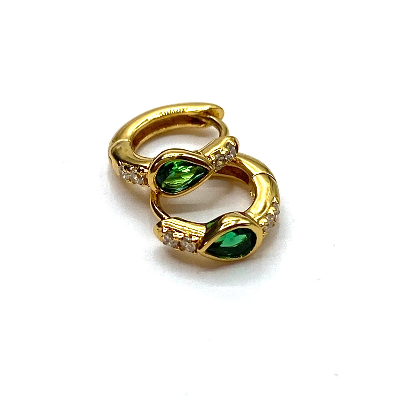 Emerald and CZ hoop earrings